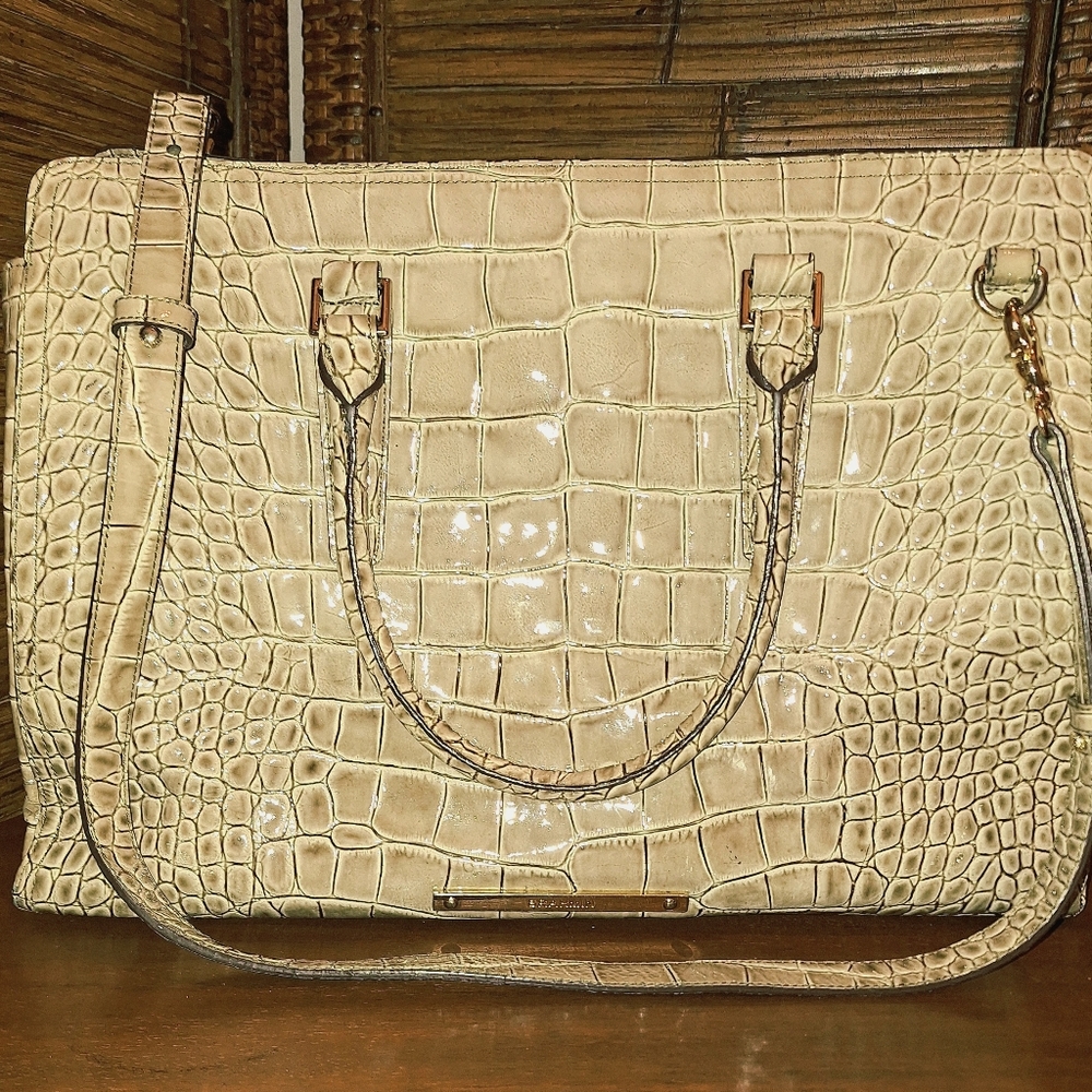 Brahmin Tan Crocodile Leather Crossbody Tote Bag